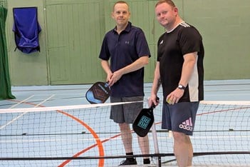 Councillor David Wulff and Councillor Luke Taylor trying out pickleball.
