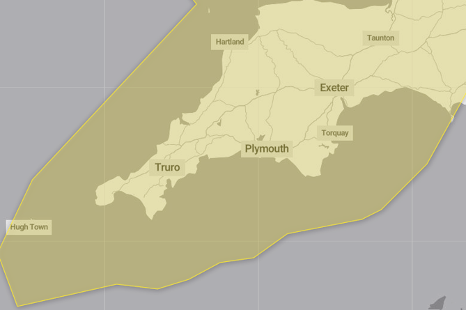 A wind warning has been issued by the Met Office across the south west
