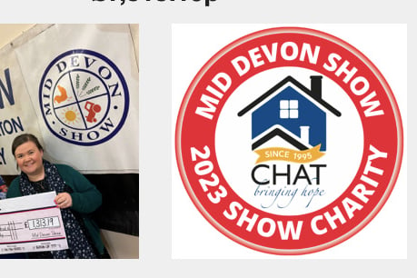 CHAT, Mid Devon Show’s Charity for 2023, was presented  with a cheque for £1,313,19p.
