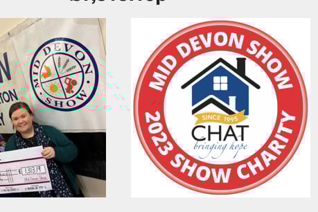 CHAT, Mid Devon Show’s Charity for 2023, was presented with a cheque for £1,313,19p.