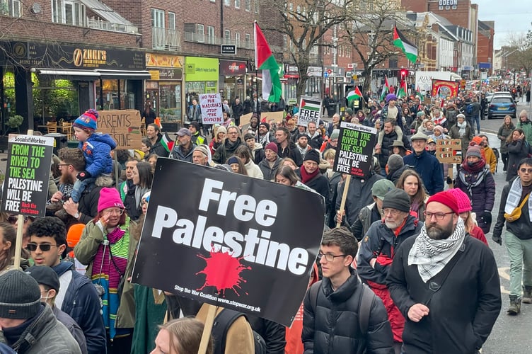 During the march in Exeter demanding for a ceasefire in Gaza.