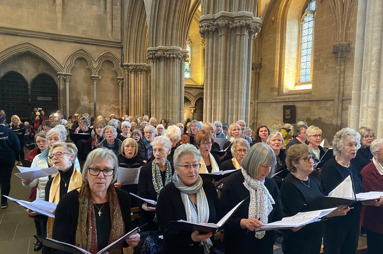 Many of the Good Afternoon Choir attendees at their recent Big Sing in Wells Cathedral.