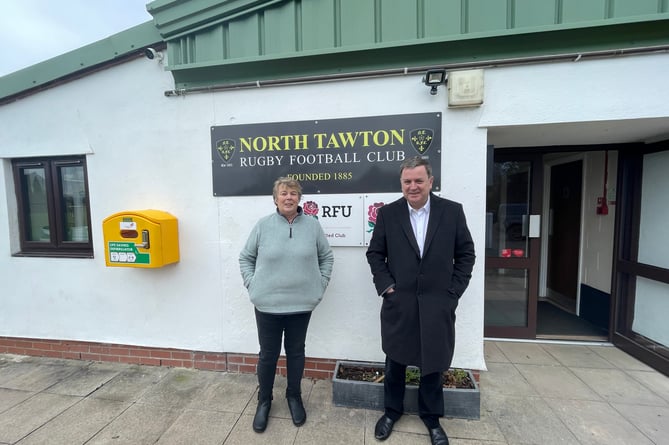 Sarah Quick, Club Secretary for North Tawton Rugby Club, and Mel Stride, Central Devon MP at North Tawton Rugby Club.
