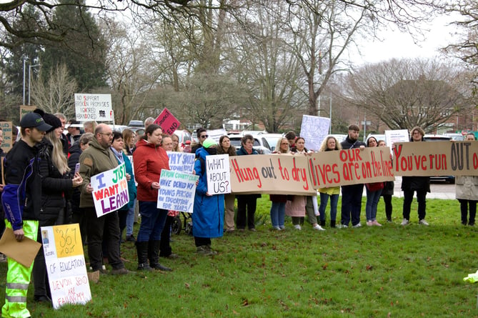 Protesters outside Devon’s County Hall headquarters in Exeter call for the authority to improve its special educational needs and disabilities (SEND) service.

