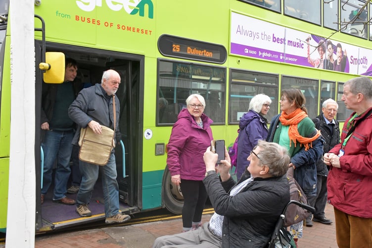 Some protesters arrived in Wiveliscombe on the No 25 bus, which is facing reductions in its timetable.