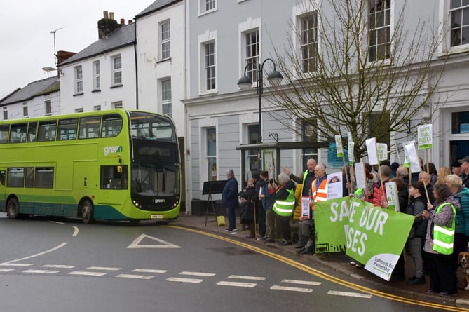 Saturday's rally in Wiveliscombe against bus service cuts was the largest protest the town had seen for years.