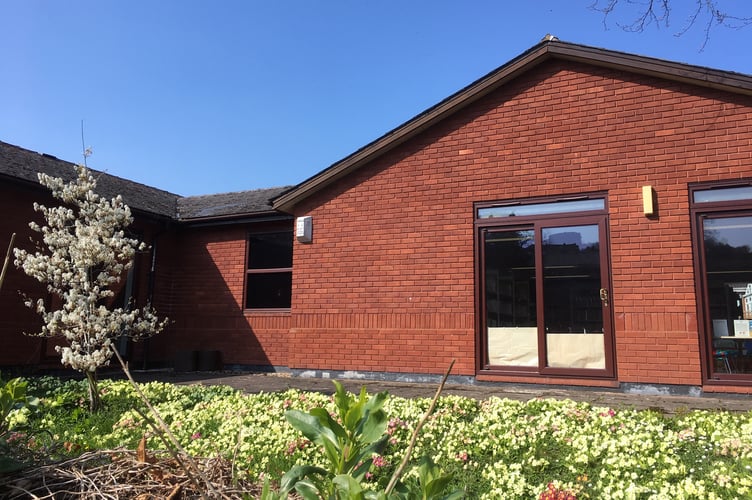 A Spring view of the rear of Crediton Library.