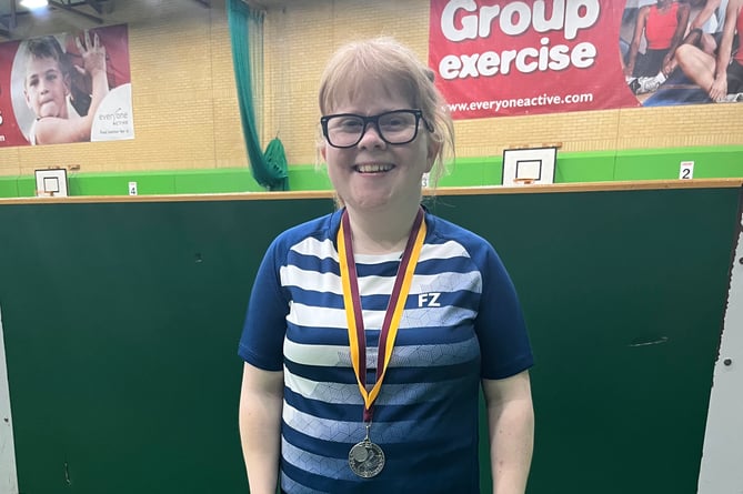 Dee Weiner of Crediton with her silver medal from the Dorset Disability badminton tournament.
