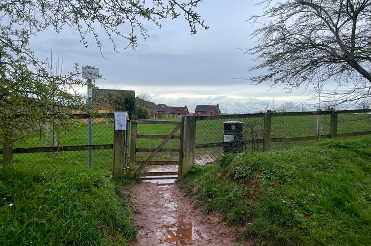 The entrance to Beacon Park in Crediton where new trees have been planted.  AQ 6876
