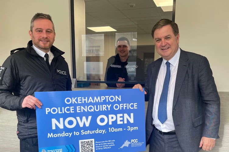 Mel Stride, MP with Chris Conway, Inspector for West Devon, at the new police front desk in Okehampton.