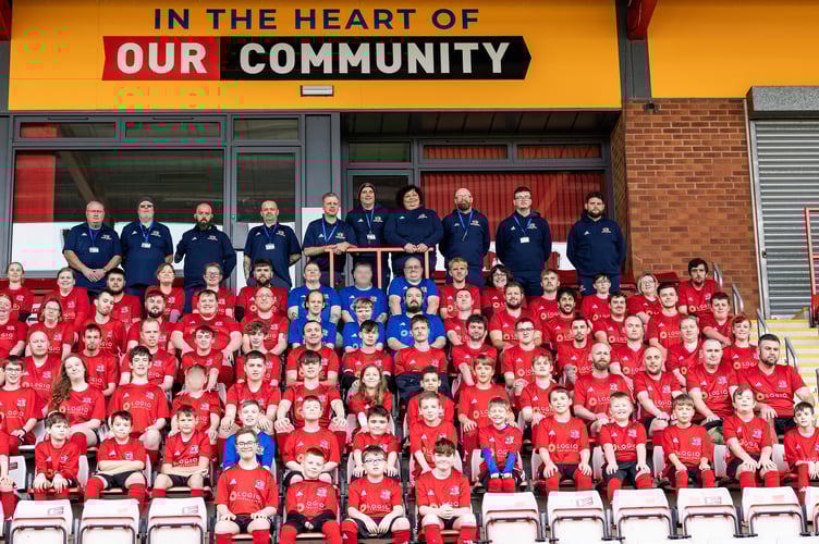 Parasports participants at Exeter City Community Trust at a kit reveal held at St James Park in Exeter.