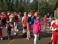 Everyone wore red for Red Nose Day at Yeoford Primary School

