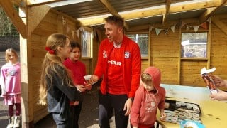 Having fun and wearing red for Red Nose Day at Yeoford Primary School.
