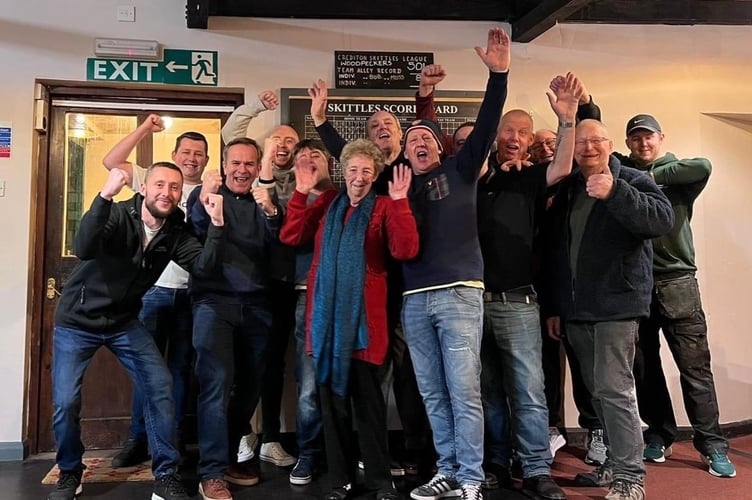 The Alley Kings were the winners of the Chris Taylor Cup in the Crediton and District Skittles League, beating The Cricketers, 387 to 384.