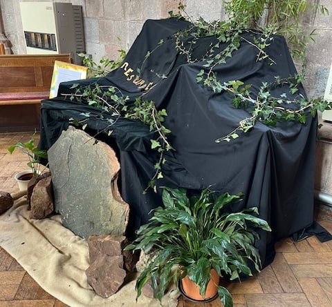 The display titled 'Resurrection', part of the Easter Trail at Crediton Parish Church.
