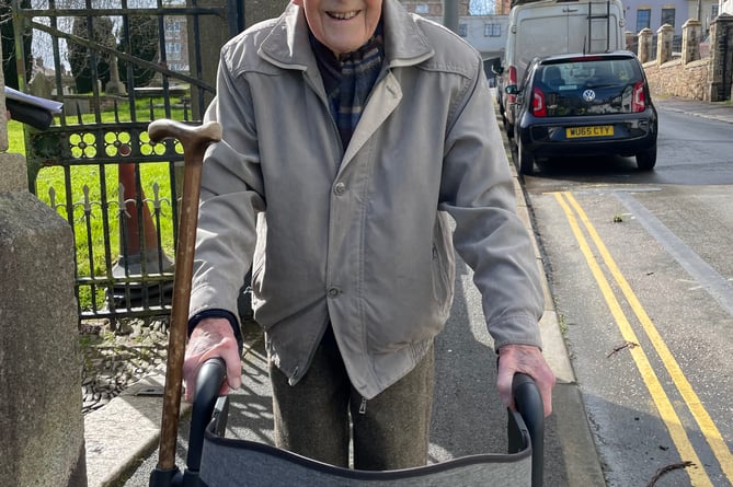 Crediton Parish Church reader John Allen (105), took part in the Walk of Witness.  AQ 9021

