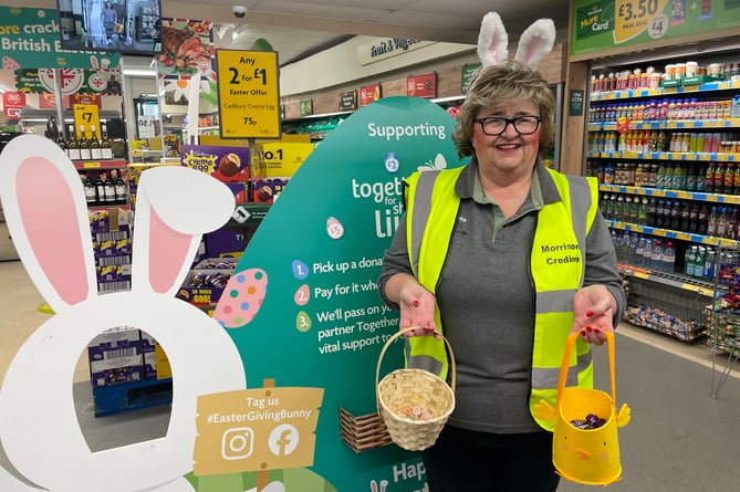 Hazel Evely is offering Crediton Morrisons shoppers a free mini Easter egg as they go into the store today.  AQ 9213
