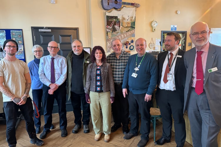 Representatives from the organisations which helped make the refurbishment of the Crediton Station Tea Rooms possible with Jane Williams, director, The Turning Tides Project, centre and left, Dominic Palfreman, senior projects manager, The Turning Tides Project.