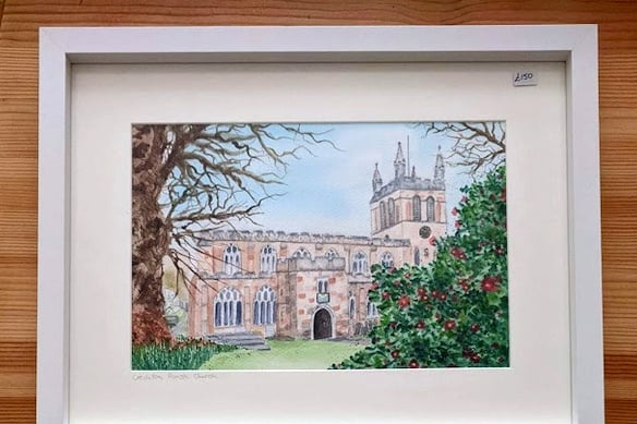 One of Karen’s paintings in the window at A E Lee (Outfitters) Ltd in Crediton.