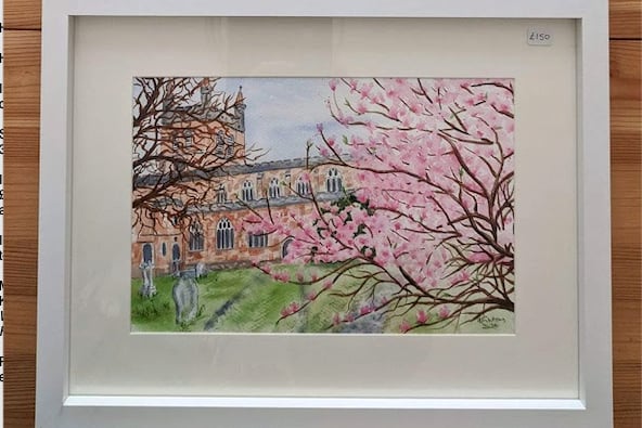 One of Karen’s paintings in the window at A E Lee (Outfitters) Ltd in Crediton.