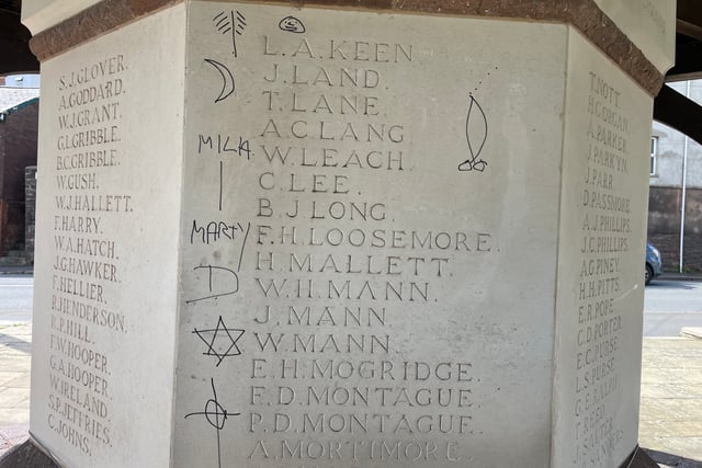 Tears about graffiti on Crediton War Memorial
