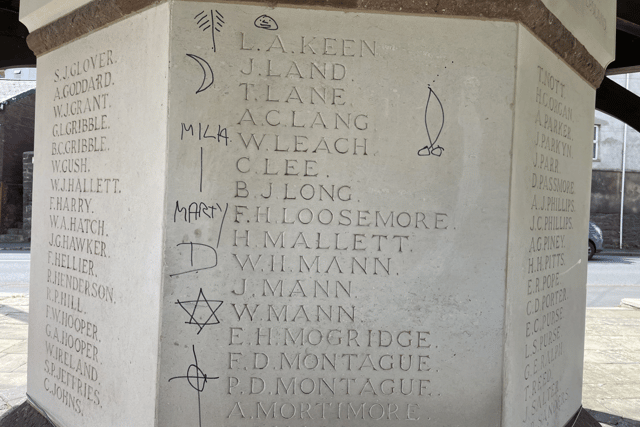 Tears about graffiti on Crediton War Memorial