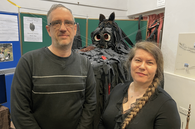 Mark and Tracey Norman and The Folklore Library and Archive helped with the exhibition, pictured with The Black Dog.  AQ 9397