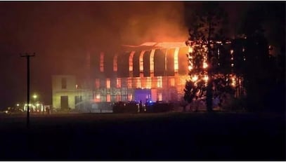 Poltimore House during the fire.  Image: Poltimore House Trust
