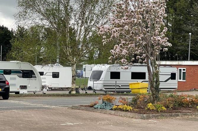 Some of the caravans in the car park at Lords Meadow Leisure Centre.
