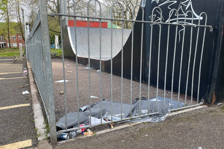 Some of the rubbish left behind in the play area at Lords Meadow Leisure Centre.