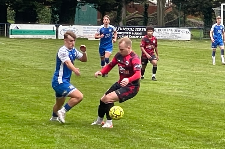 During the Crediton United v Bovey Tracey game on April 13, Crediton in the blue strip.
