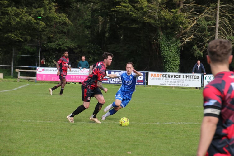 During the Crediton United v Bovey Tracey game on April 13, Crediton in the blue strip.