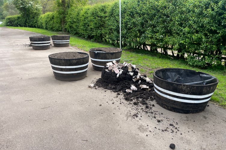 Compost and the overturned bin beside the two on which it stood. AQ 0698