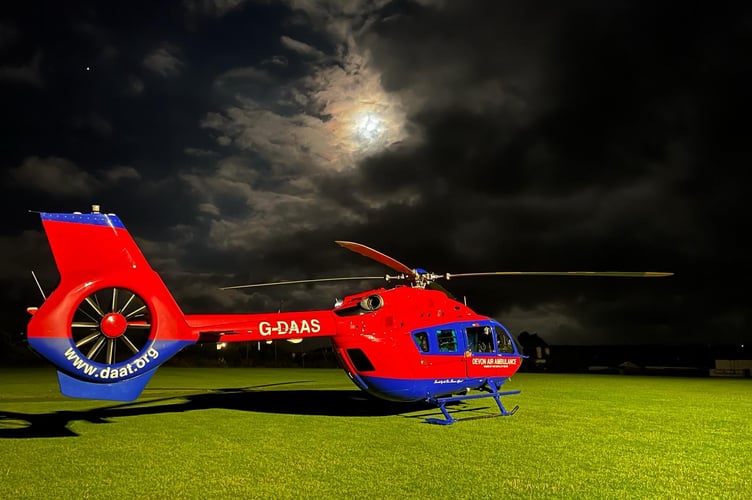 The Devon Air Ambulance at the Exbourne night-time landing site.  DAA