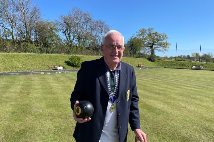 Morchard Bishop Bowling Club President Richard Tapp bowled the first wood of the season. AQ 0547