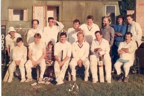 Tedburn St Mary Cricket Club circa 1986. Back row, left to right, Steve Hawkins, Don Fathers, Mark Giles, Simon Tucker, Bryan Rainbow, Jack Priestley, Ron Isaac, Darren Giles. Front, left to right, Matt Venner, John Worden, Jenny Bulman, Steve Donovan, Andy Allison, Richard Kibbey and Kevin Caveney.