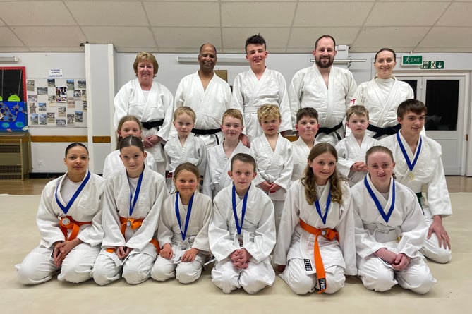 The medal winners and other members of Tedburn St Mary Judo Club, with Sensei Allen, back row, second left.  AQ 0899
