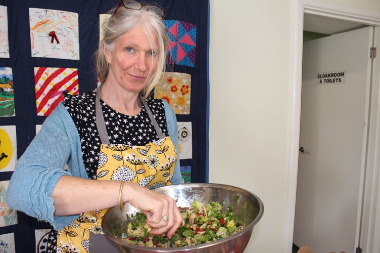 Rosie Gill with one of the huge bowls of salad.  SR 9632