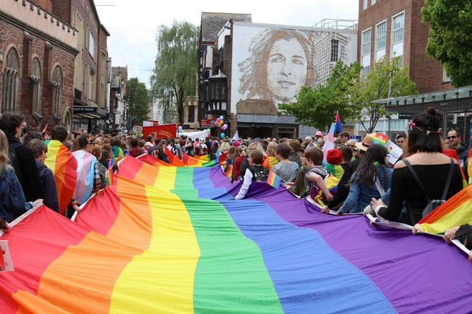 During a previous Exeter Pride march.