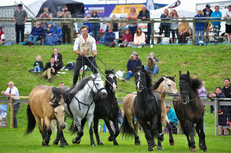 Devon County Show. Mesmerising horsemanship from the Atkinson Action Horses Display
