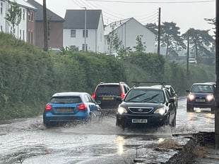 Torrential rain causes flood disruption in Crediton
