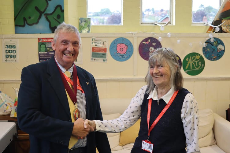 Mayor of Crediton Guy Cochran, left, with outgoing mayor Liz Brookes-Hocking