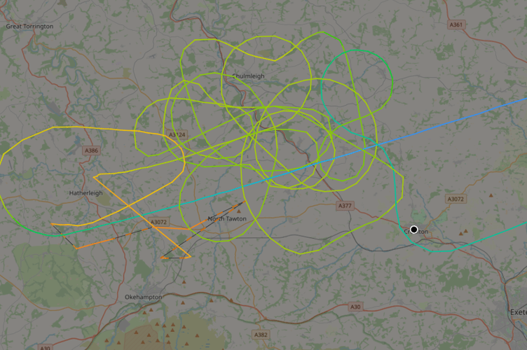 The jet's flight path