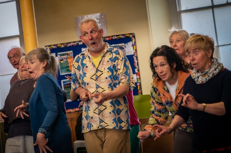 Cast members looking expressive during rehearsals for one scene for ‘Twelfth Night’.