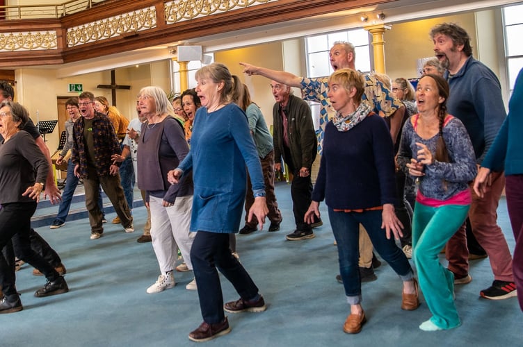 A large group of the cast during rehearsals for ‘Twelfth Night’.  Photo: Mike Palmer
