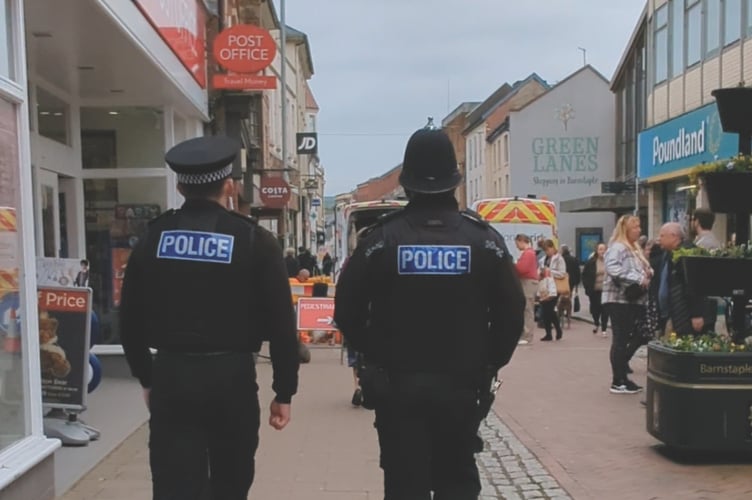 Police during a patrol in Barnstaple.