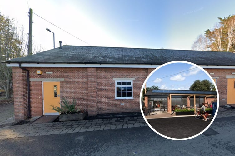 The Market Centre building with artist's impression of new work hub, inset