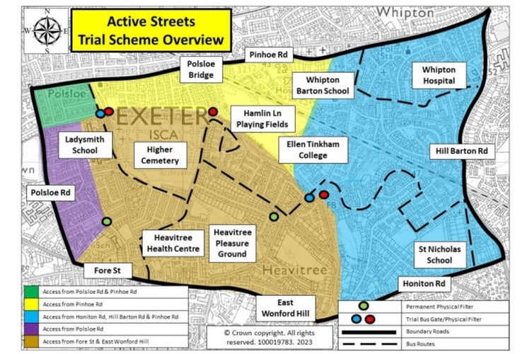 The area covered by the Exeter Active Streets pilot scheme