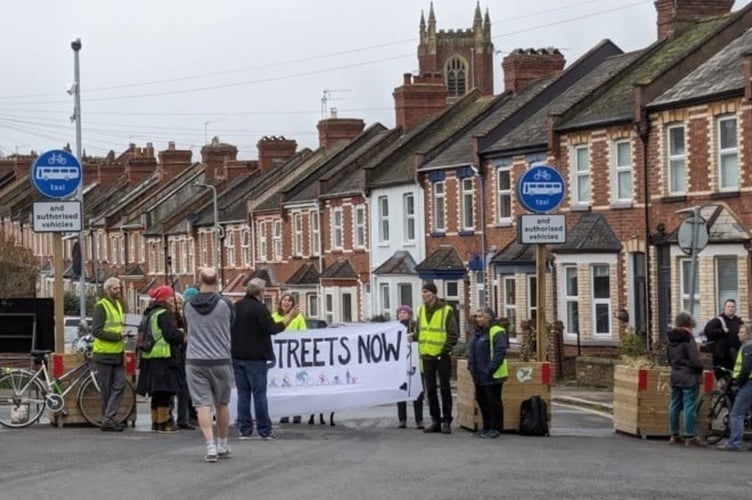 Campaigners at Exeter\'s Ladysmith Road bus gate (Picture courtesy: Caspar Hughes)