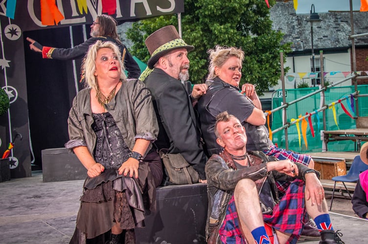 During ‘Twelfth Night’ which was staged in Crediton Town Square.  Images: Mike Palmer